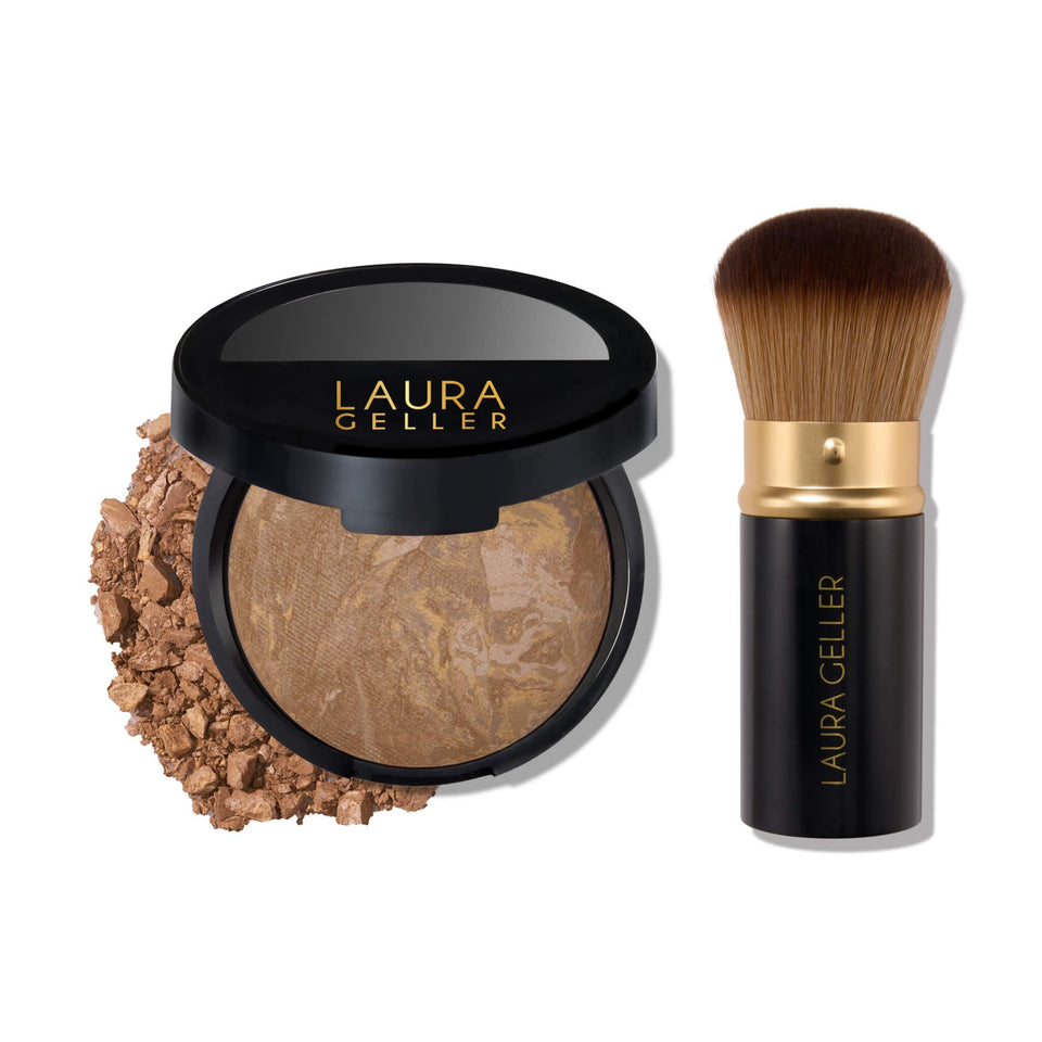 LAURA GELLER compact front view shows clean packaging and travel-ready benefit
