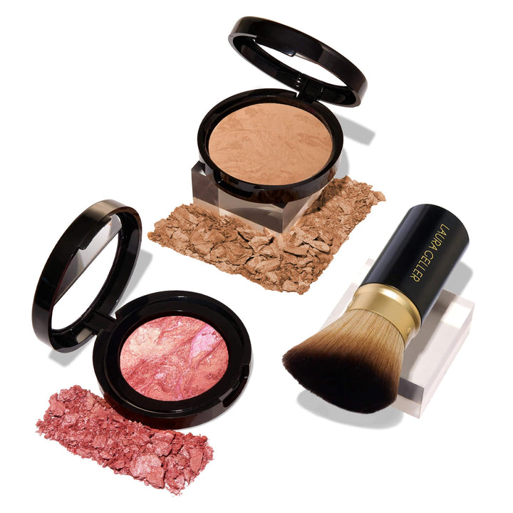 LAURA GELLER NEW YORK Balance-N-Brighten powder pan, shows smooth pressed texture and even coverage