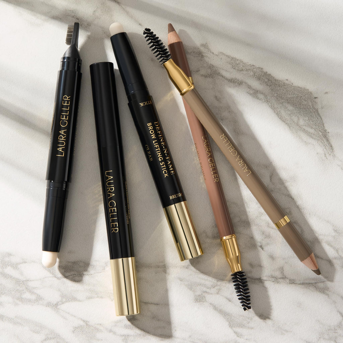 LAURA GELLER NEW YORK lifestyle shot in a makeup bag showing ready-to-go brow tool