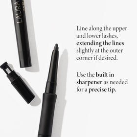 LAURA GELLER eyeliner held in hand to show compact size and portability