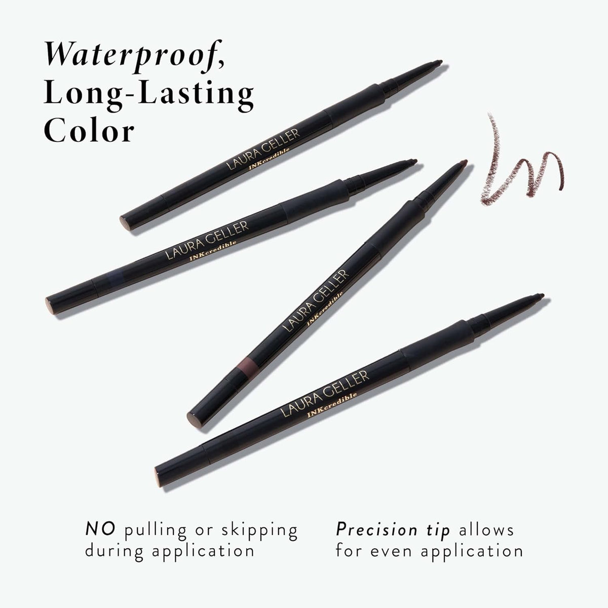 LAURA GELLER packaged pencil with label visible for shade identification benefit