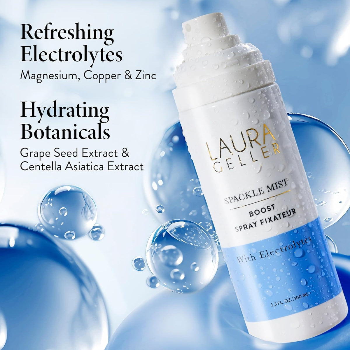 LAURA GELLER mist nozzle spraying microfine mist for even makeup hold benefit