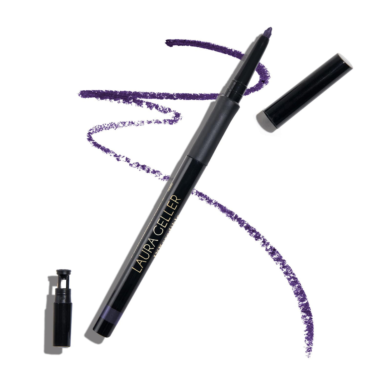 LAURA GELLER deep purple eyeliner front view showing slim pencil and cap