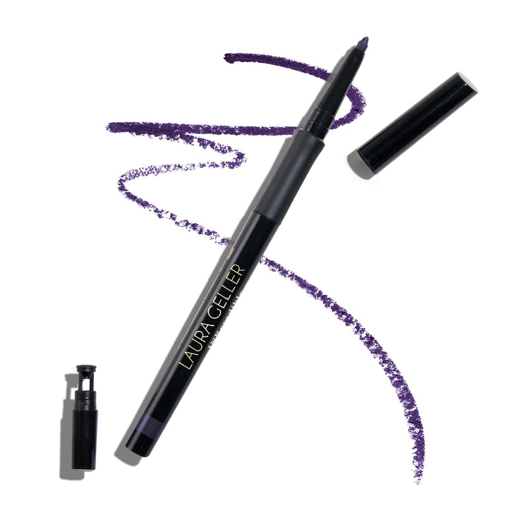 LAURA GELLER deep purple eyeliner front view showing slim pencil and cap