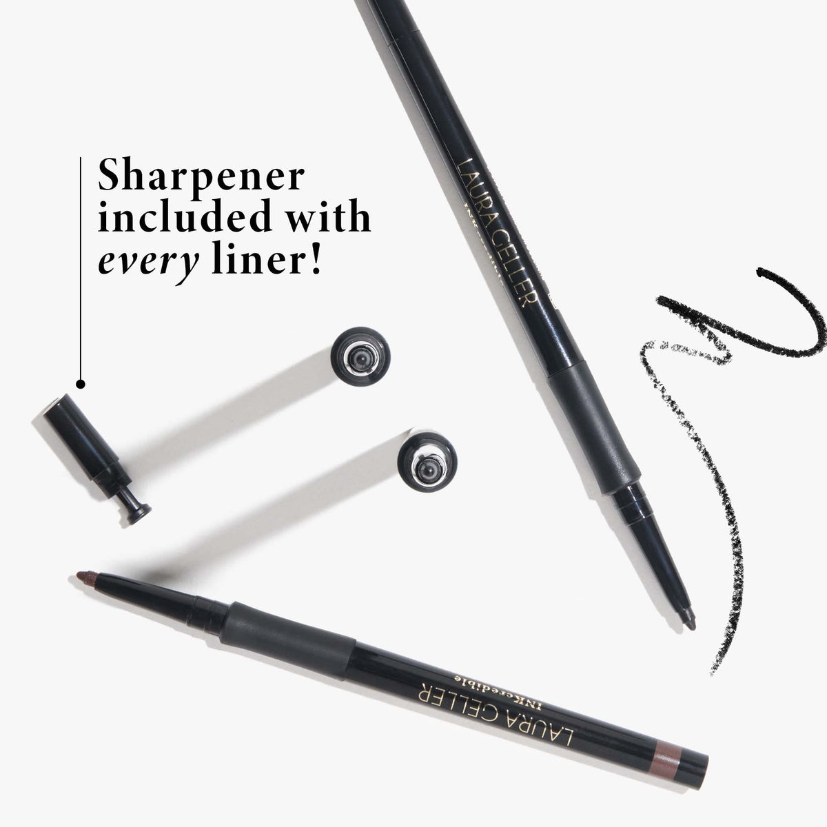 LAURA GELLER eyeliner held in hand showing scale and portability