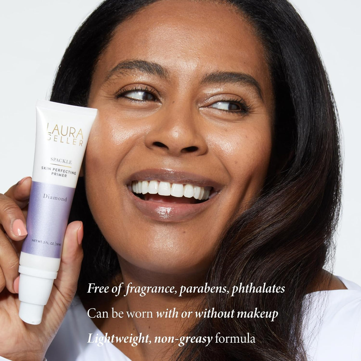 LAURA GELLER NEW YORK ingredient label close-up highlighting hyaluronic and botanical actives