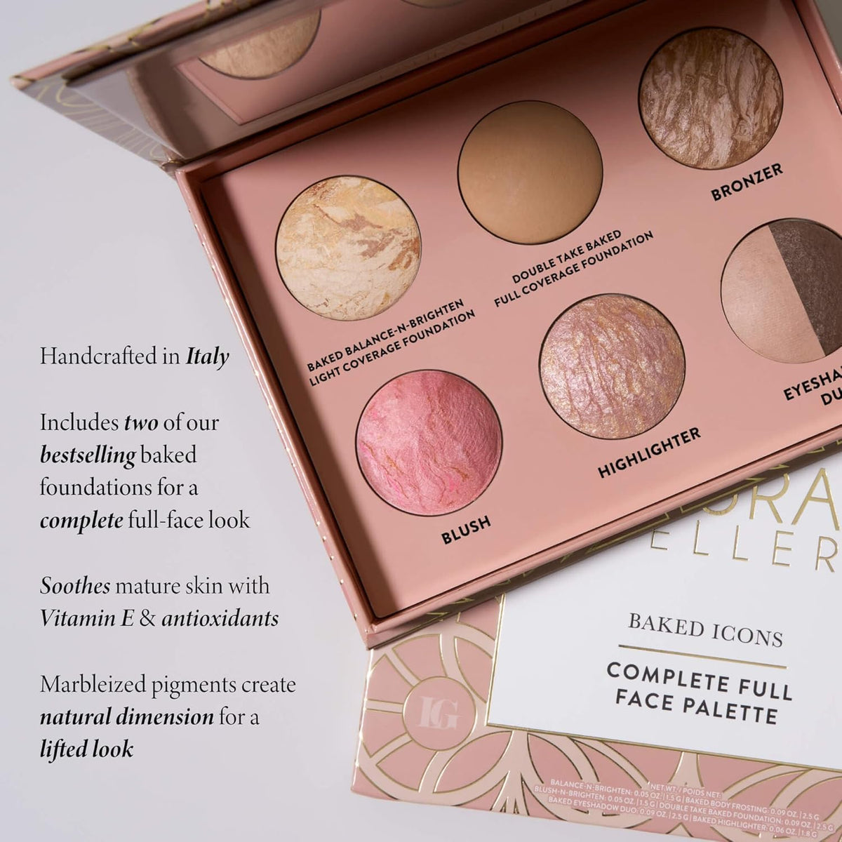 LAURA GELLER eyeshadow pan arrangement illustrating neutral shades for versatile looks