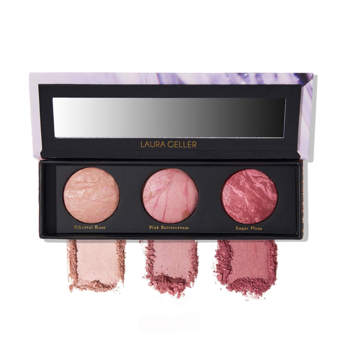 LAURA GELLER NEW YORK front packaging showing three-shade compact and mirror benefit