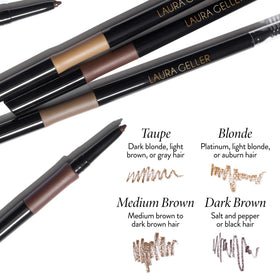 LAURA GELLER NEW YORK pencil held in hand to show size and portability
