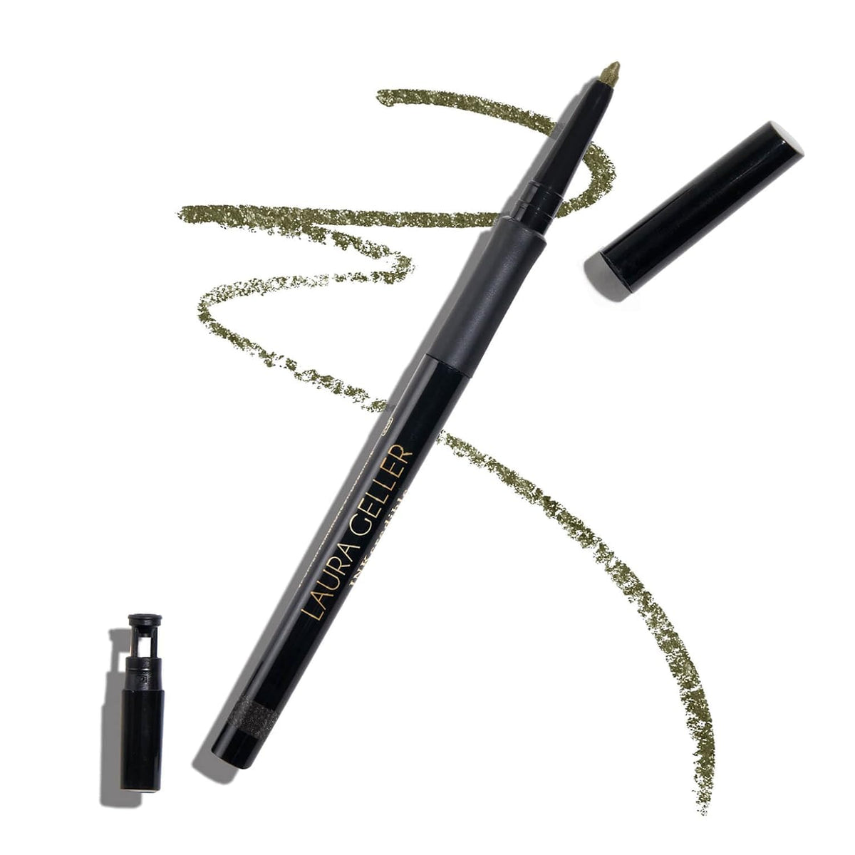 LAURA GELLER NEW YORK front packaging showing olive pencil and cap benefit travel-ready