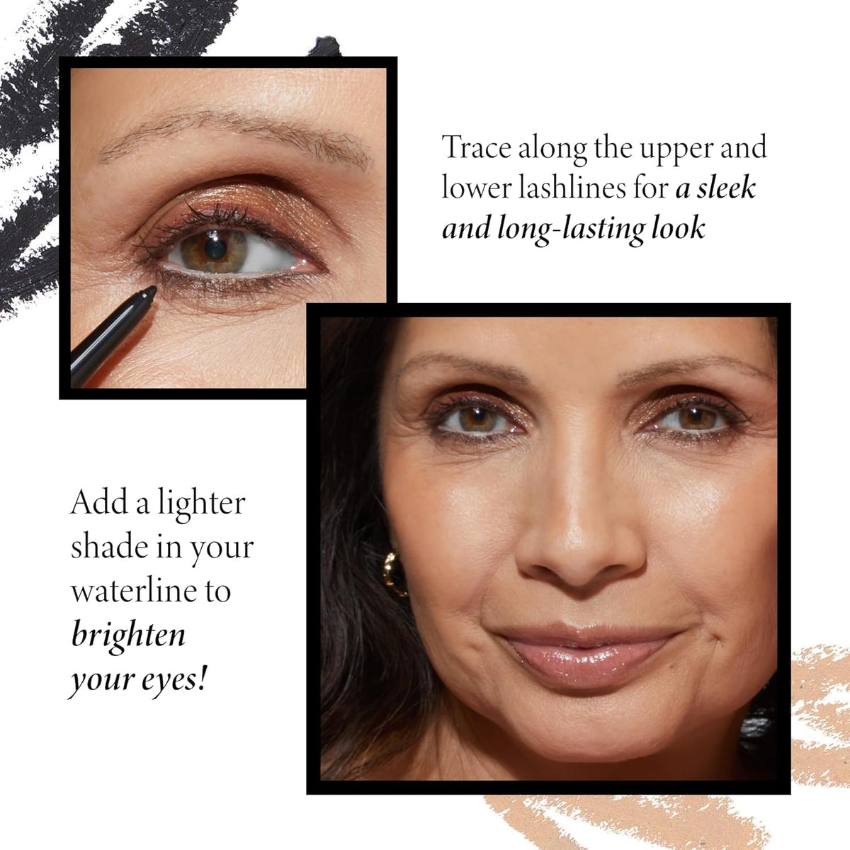 LAURA GELLER smudged liner example showing blendable smoky finish