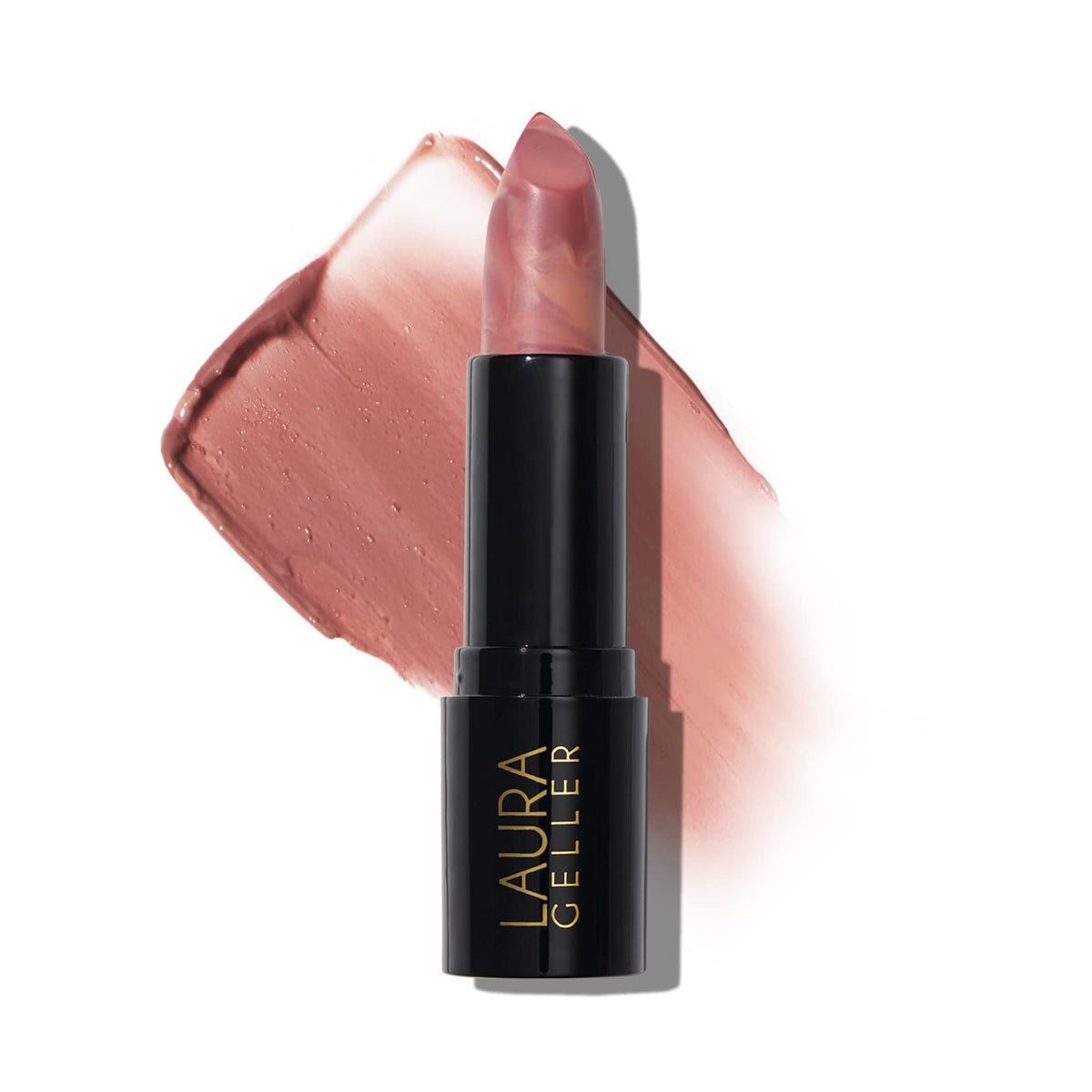 LAURA GELLER NEW YORK front packaging showing Al Fresco rosy-brown shade and elegant tube benefit: attractive shelf display