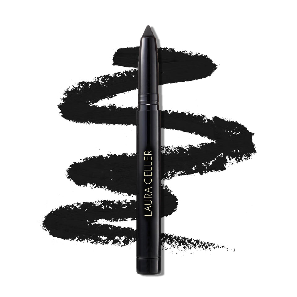 LAURA GELLER kajal front view showing deep black color and sleek pencil design for intense definition