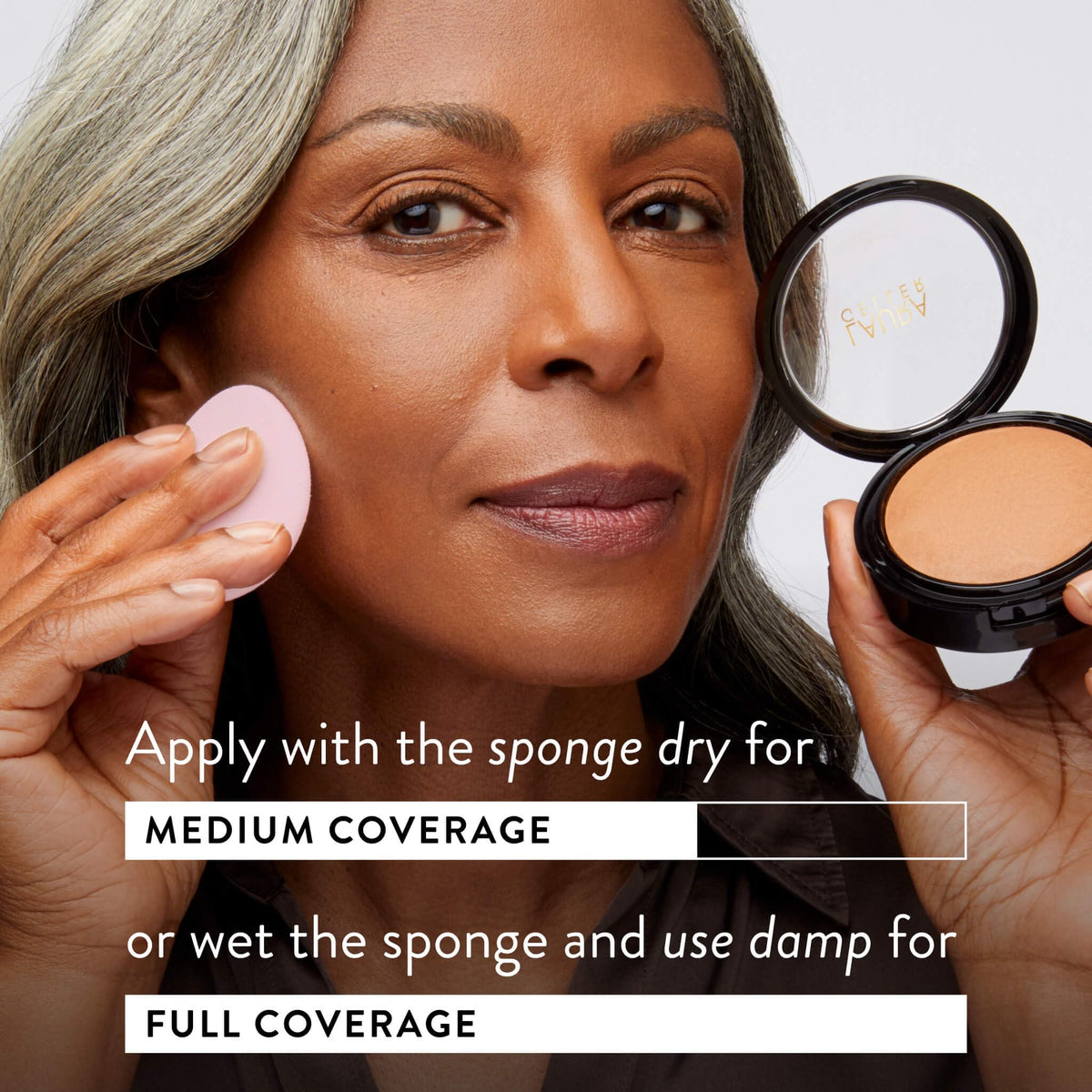 LAURA GELLER compact inside makeup bag for daily on-the-go use