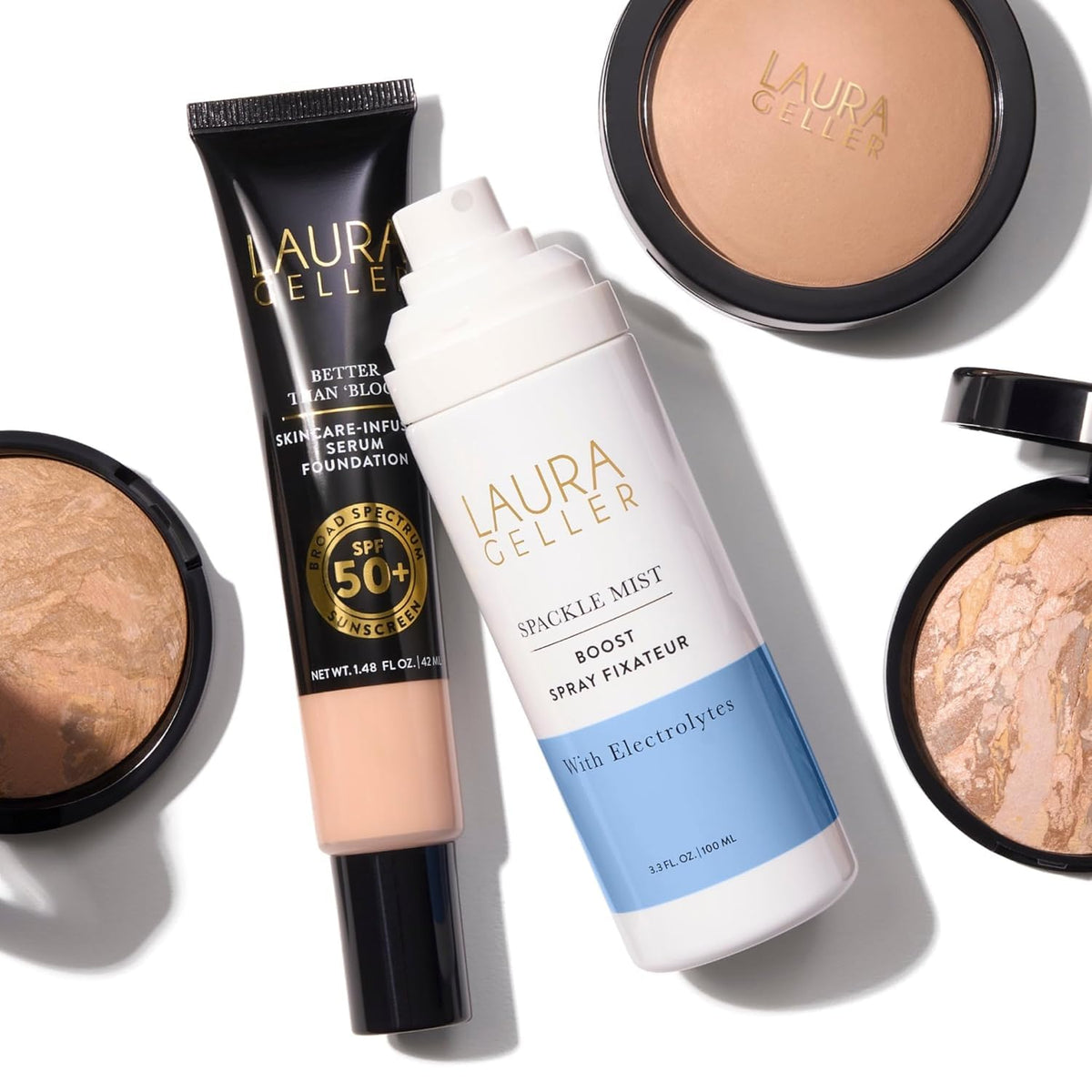 LAURA GELLER before-and-after makeup set showing improved longevity benefit