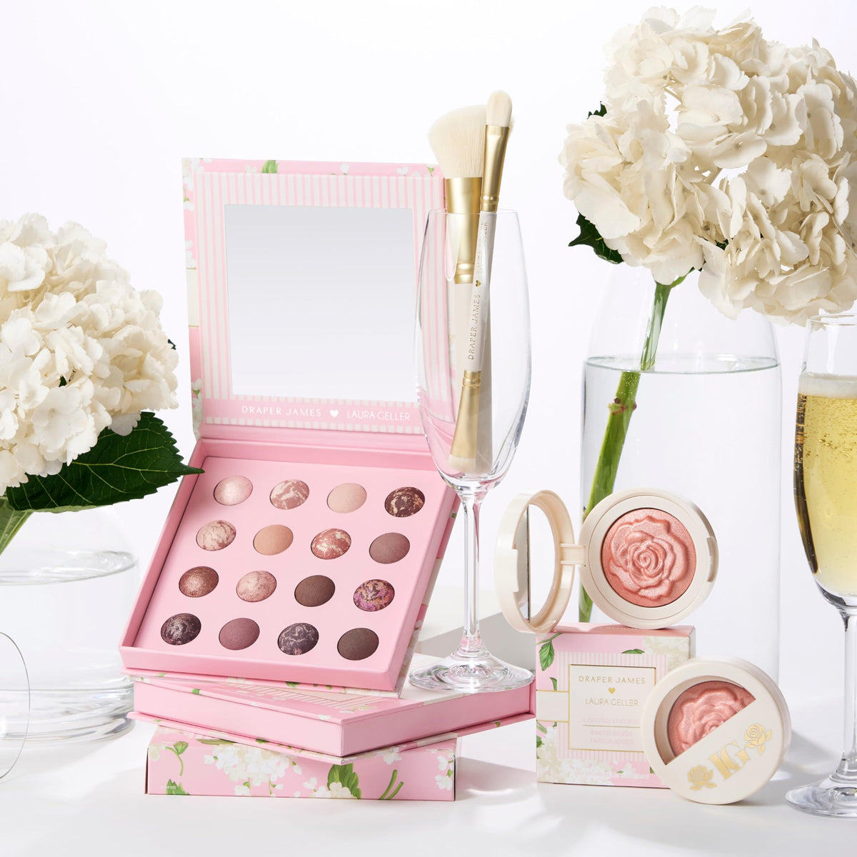LAURA GELLER NEW YORK palette in hand for scale showing travel-friendly compact benefit