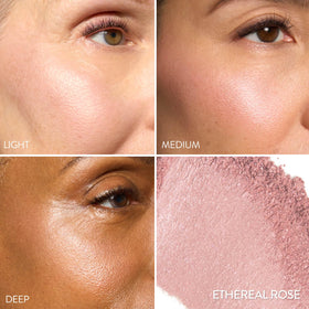 LAURA GELLER NEW YORK close-up of marbleized blush pan highlighting blended pigments