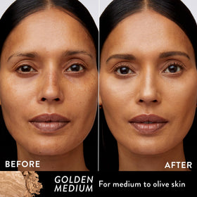 LAURA GELLER marbleized powder close-up highlighting blendable luminous finish