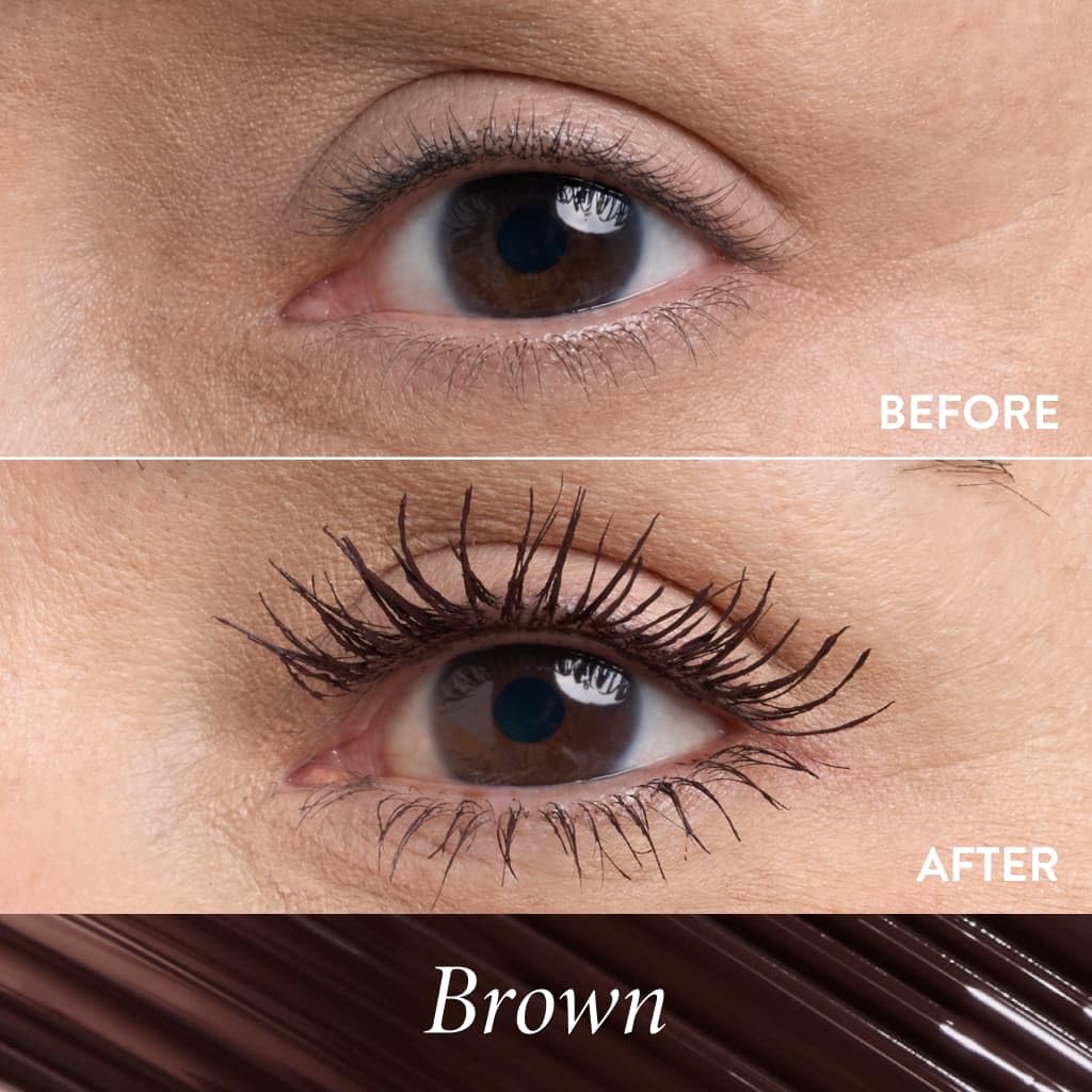 LAURA GELLER NEW YORK before and after lashes illustrating lengthening and visible volume improvement
