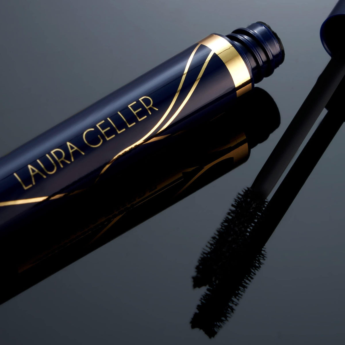 LAURA GELLER NEW YORK mascara in bathroom setting showing waterproof wear during routines