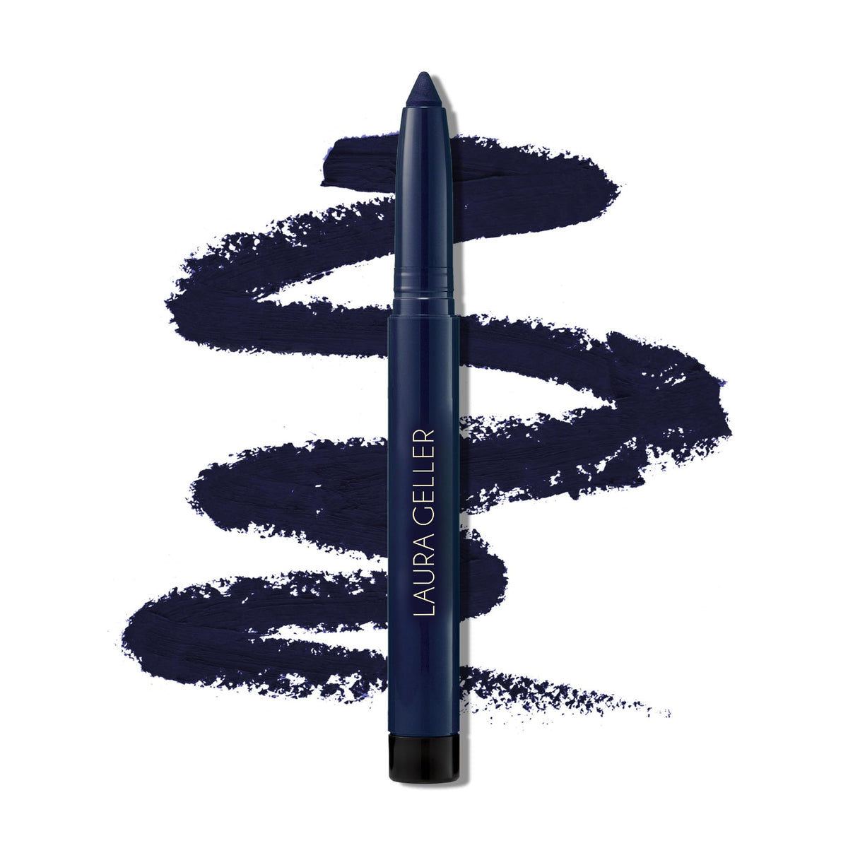 LAURA GELLER NEW YORK front packaging showing midnight blue pencil and branding benefit: travel-ready
