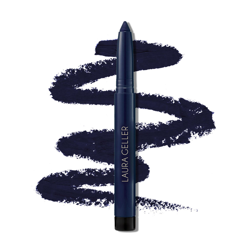 LAURA GELLER NEW YORK front packaging showing midnight blue pencil and branding benefit: travel-ready