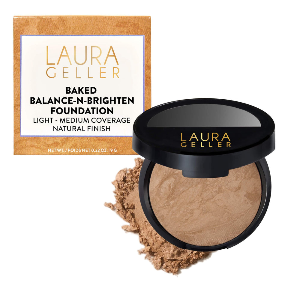 LAURA GELLER NEW YORK compact front view shows elegant packaging and travel-ready benefit