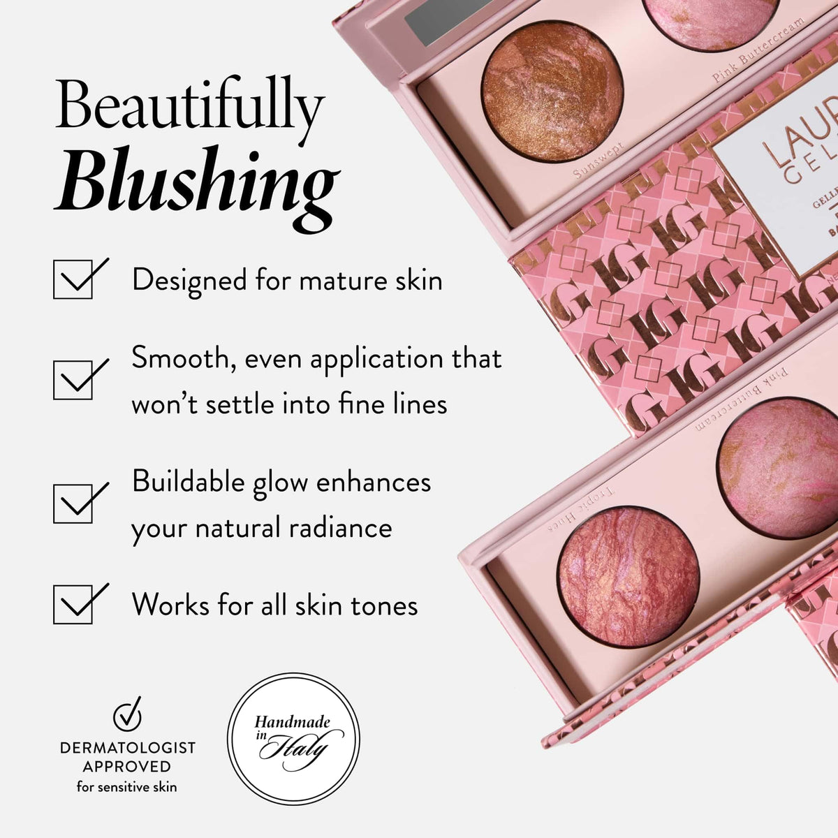 LAURA GELLER NEW YORK palette tucked in a makeup bag for convenient travel-ready color