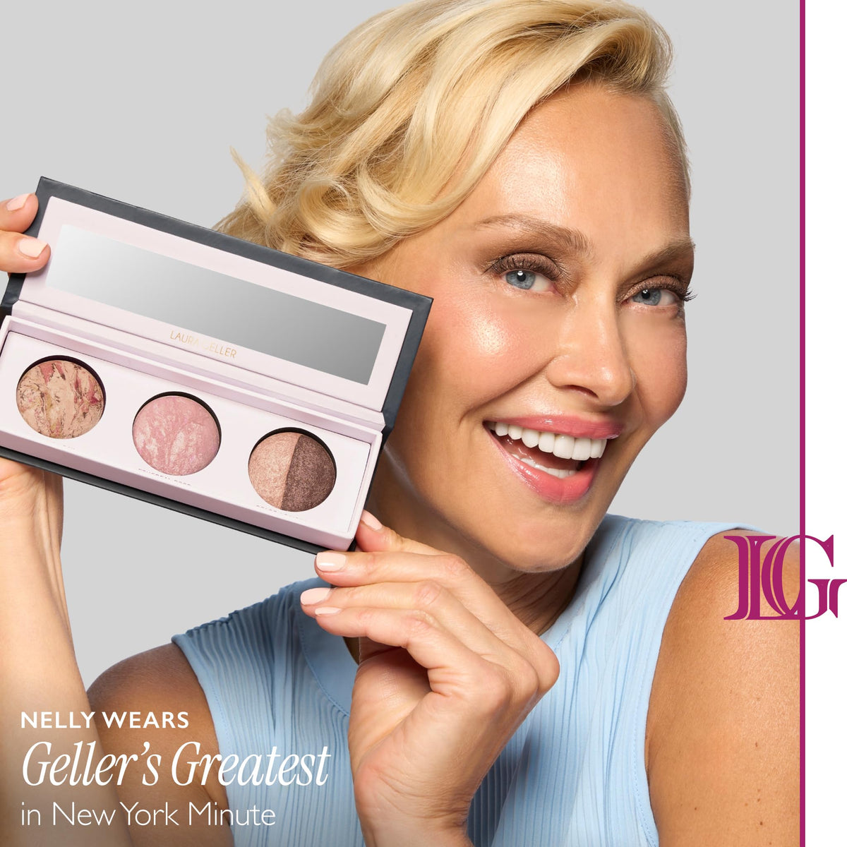 LAURA GELLER NEW YORK woman applying palette in mirror demonstrating quick application