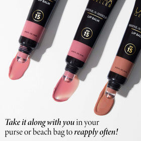 LAURA GELLER NEW YORK lip balm in hand illustrating compact travel-friendly size
