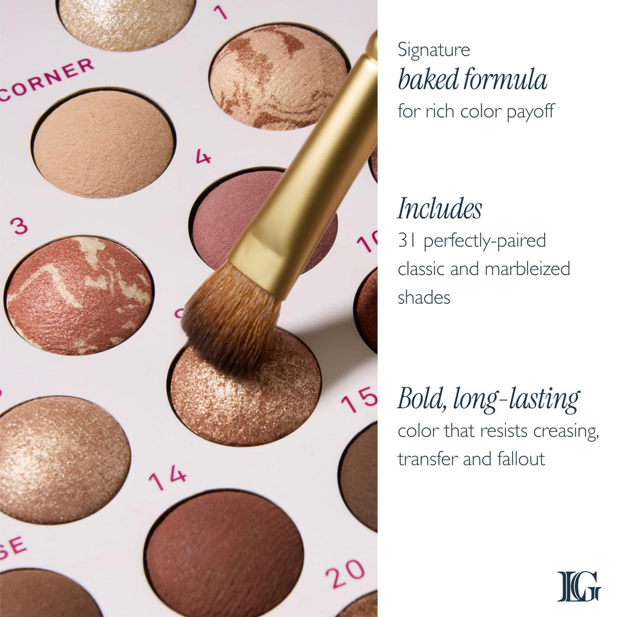 LAURA GELLER NEW YORK marbleized shades close-up highlighting luminous texture