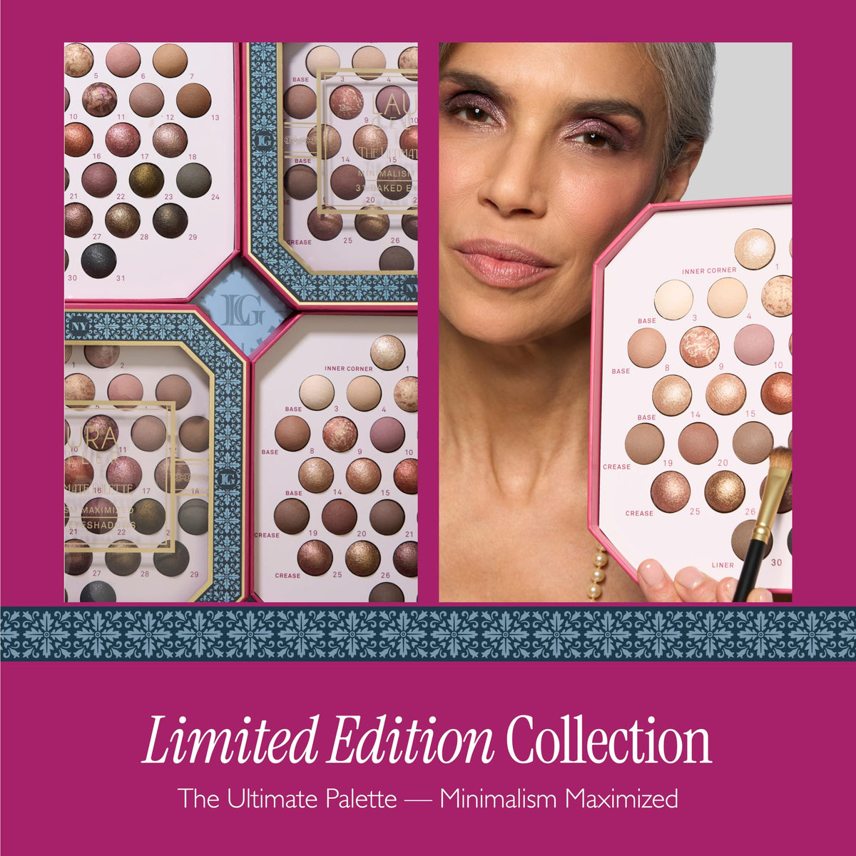 LAURA GELLER NEW YORK overhead open palette displays varied matte and shimmer finishes