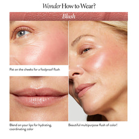 LAURA GELLER NEW YORK model applying blush to cheek for natural luminous finish