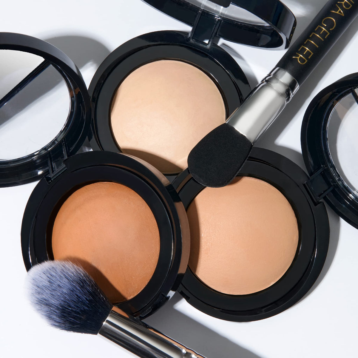 LAURA GELLER packaging and label showing ingredients and light/medium shade benefit