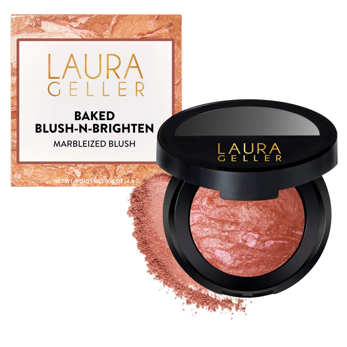 LAURA GELLER front compact view showing Pink Grapefruit blush and mirror benefit instant color