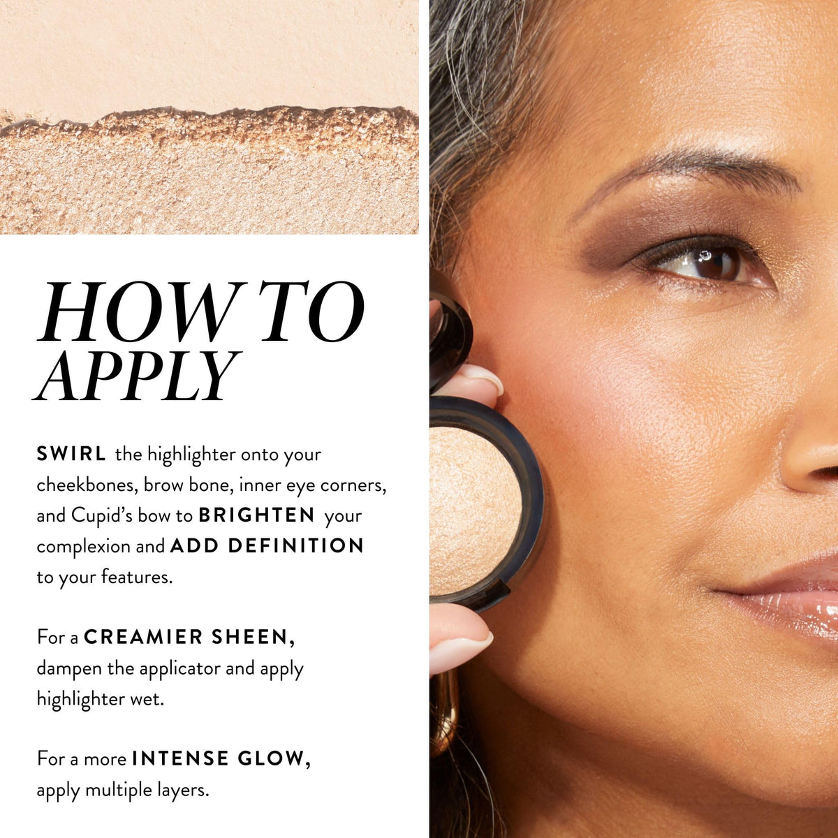 LAURA GELLER Portofino powder on brush illustrating smooth blend and subtle radiance