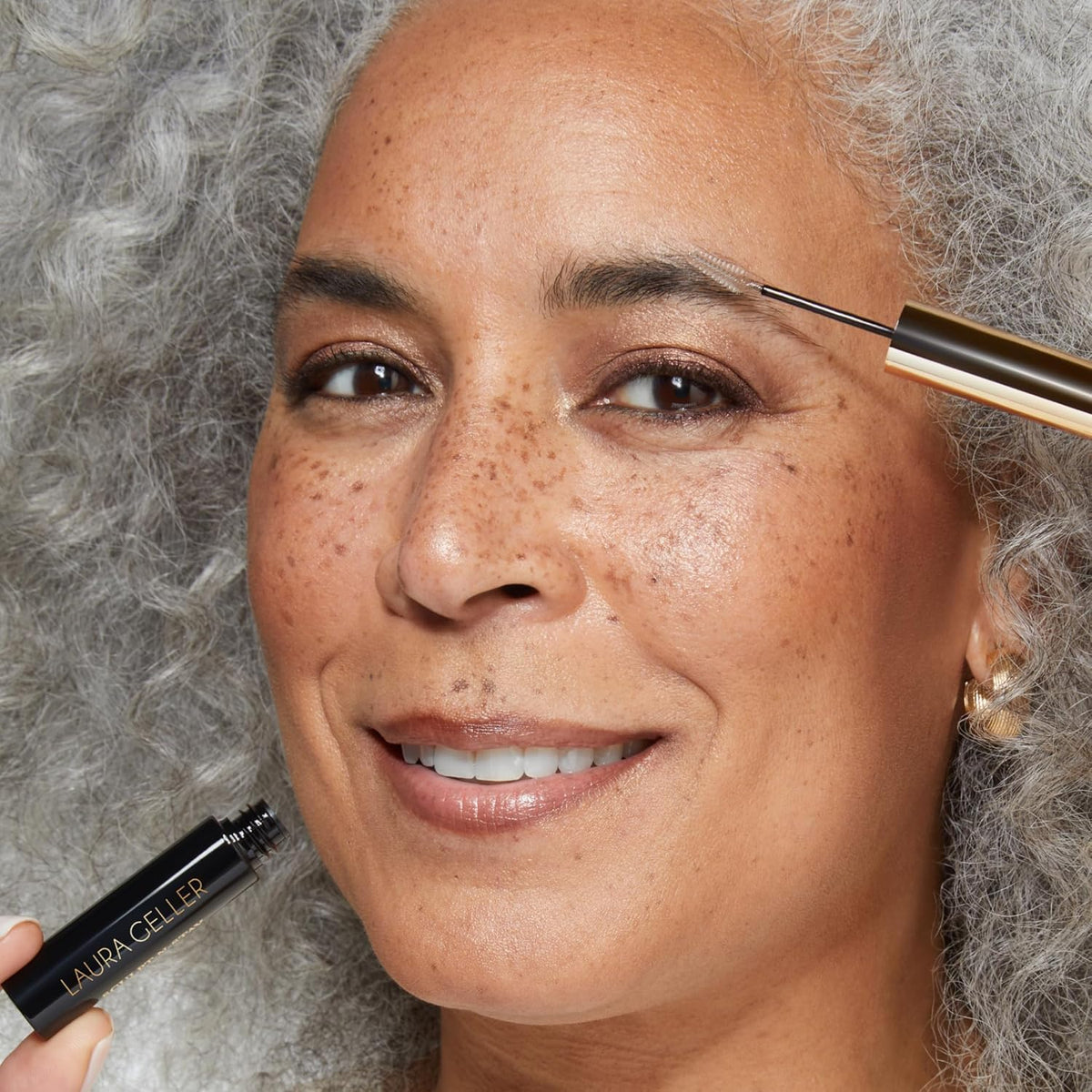 LAURA GELLER NEW YORK on vanity set illustrating everyday grooming and polished brows