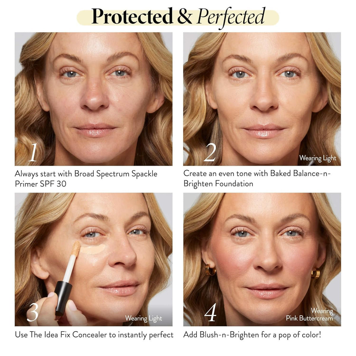 LAURA GELLER on-model closeup showing minimized pores and natural radiance