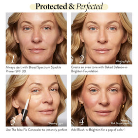 LAURA GELLER on-model closeup showing minimized pores and natural radiance