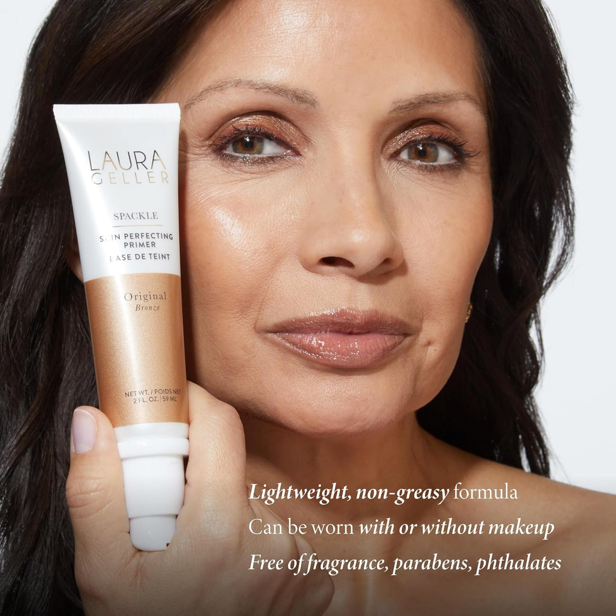 LAURA GELLER NEW YORK primer bottle staged in bathroom lifestyle setting for routine