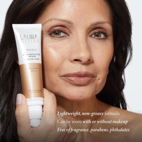 LAURA GELLER NEW YORK primer bottle staged in bathroom lifestyle setting for routine