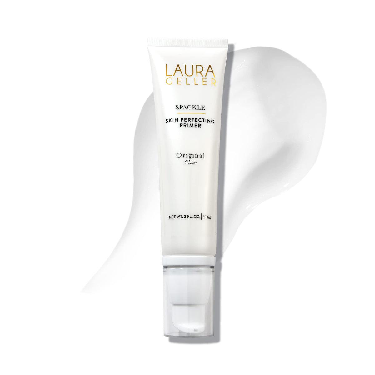 LAURA GELLER NEW YORK primer bottle front view shows sleek packaging and clear formula benefits