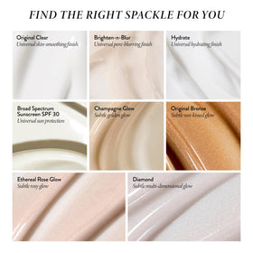 LAURA GELLER NEW YORK primer applied by model to show soft-focus complexion benefit