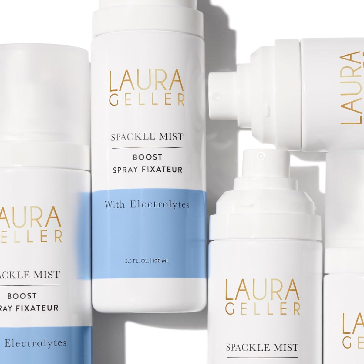 LAURA GELLER compact bottle in travel pouch showing convenience benefit