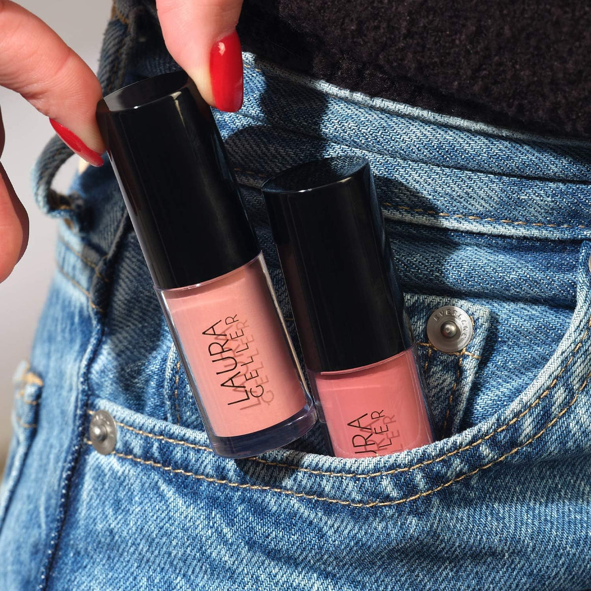 LAURA GELLER NEW YORK lip application image showing glossy natural-color enhancement benefit