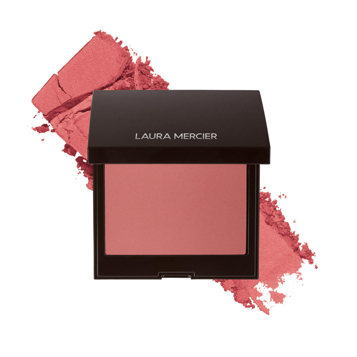 Laura Mercier front compact showing rose blush and brand for easy identification