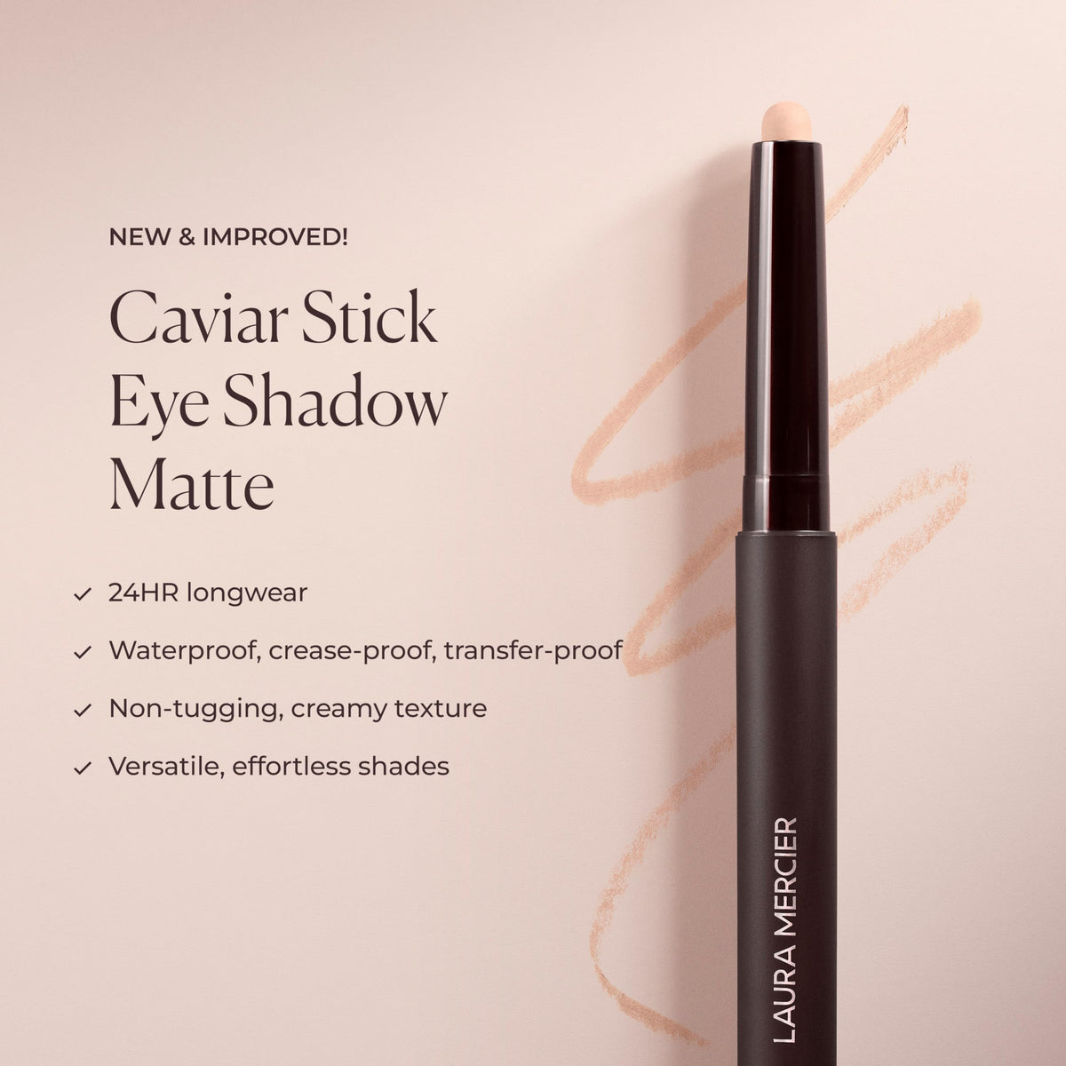 Laura Mercier product applied on eyelid showcasing crease-resistant finish
