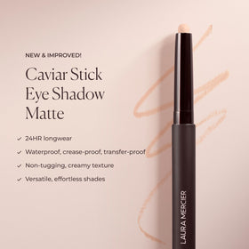 Laura Mercier product applied on eyelid showcasing crease-resistant finish