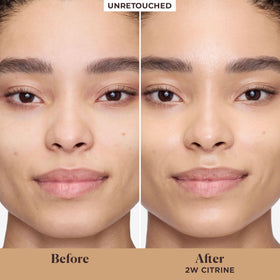 Laura Mercier swatch on skin illustrating buildable coverage