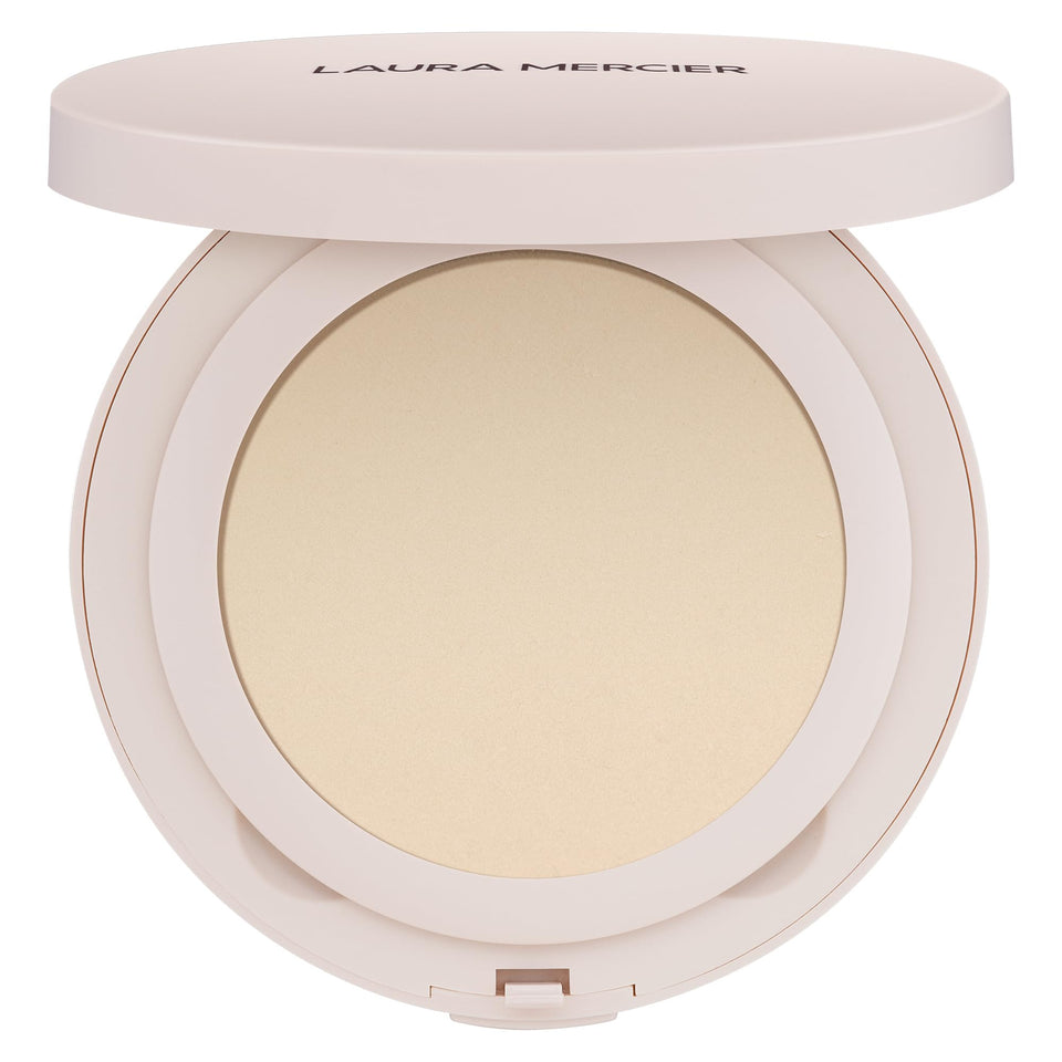 Laura Mercier compact front view showing sleek packaging and easy portability